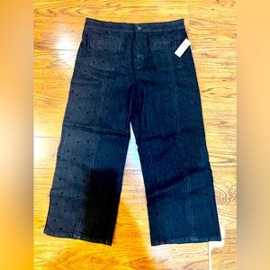 Anthropologie Pilcro and the Letterpress Velvet Polka Dot Black Wide Leg Jeans